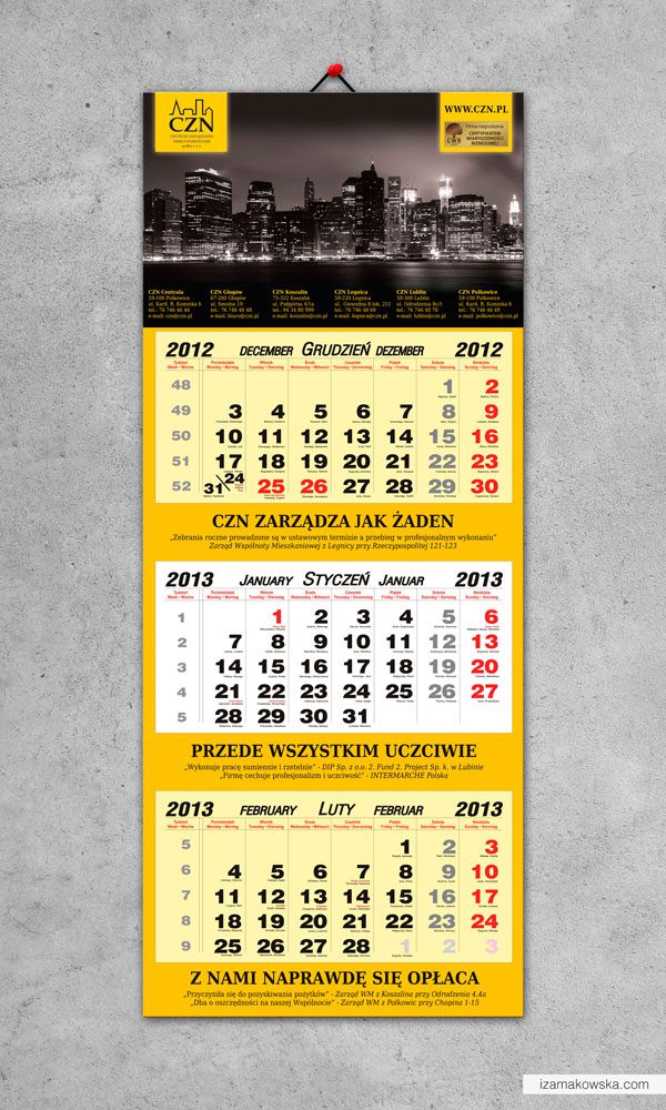 Kalendarz 3-dzielny 2013
